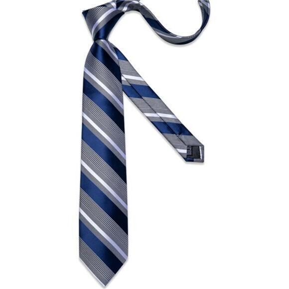 Striped silk tie set with pocket square cufflinks tie clip formal wedding - Picture 5 of 7